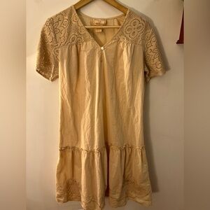 April Cornell Beige Lace Detail Dress Cotton S
